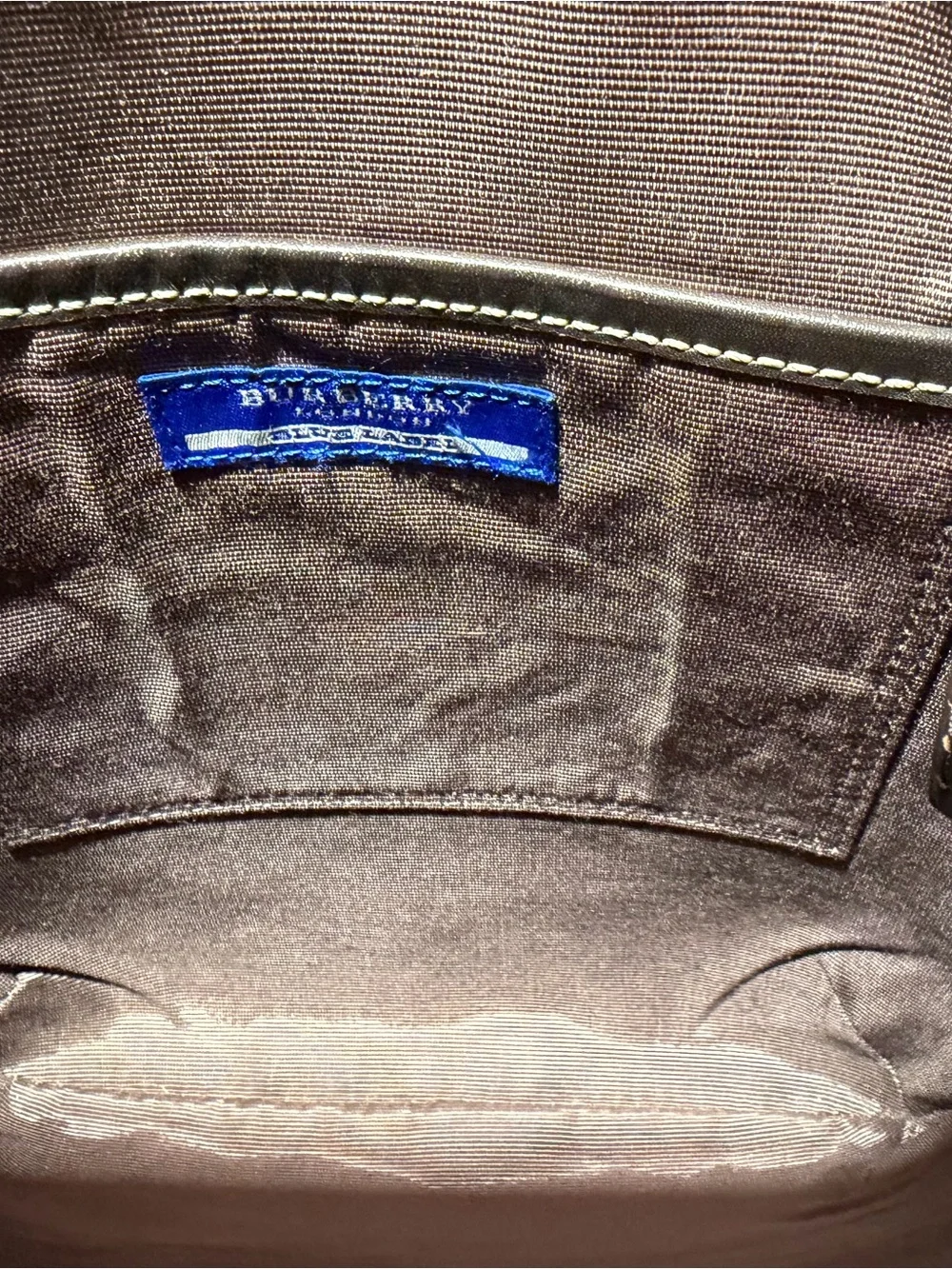 Burberry Gray & Black Plaid Canvas Messenger Bag with Blue Stripe & Brown Trim